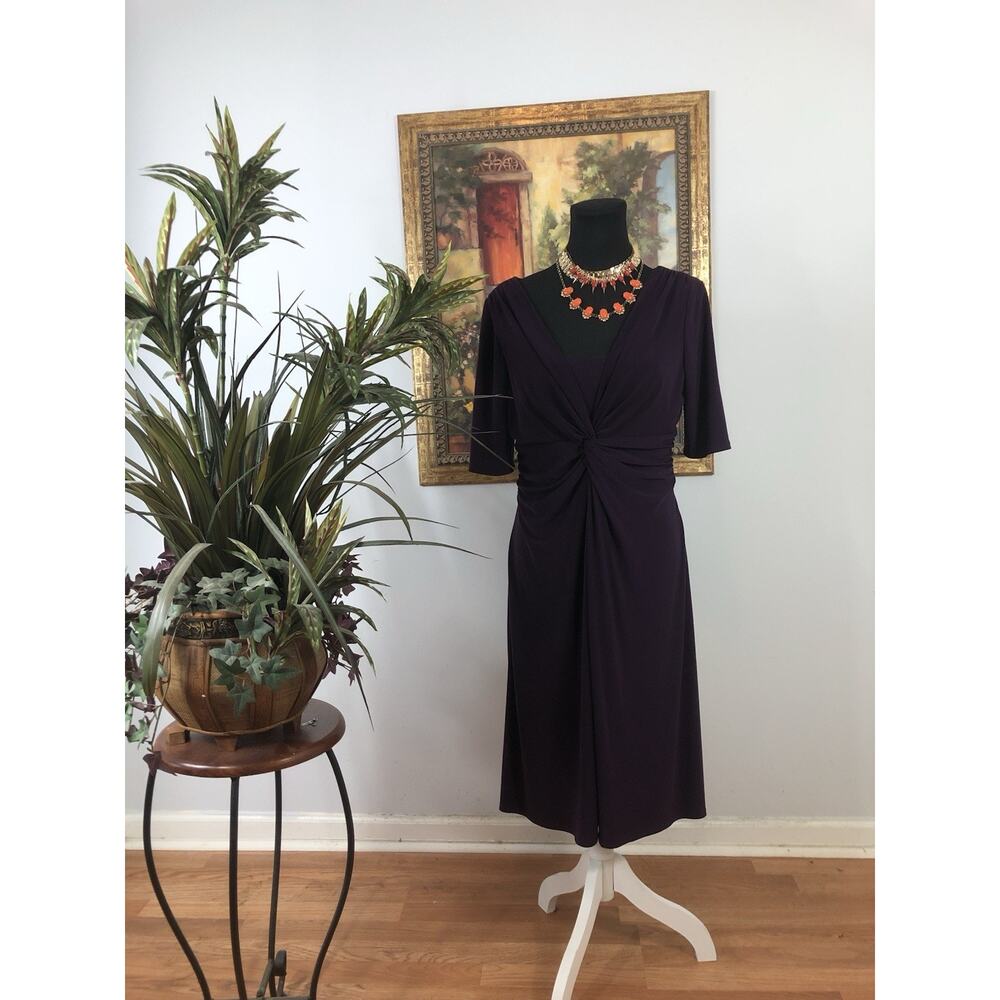 Chaps‎ Women Dress Purple Size L Ruched Short Sleeve Academia Whimsical Academia